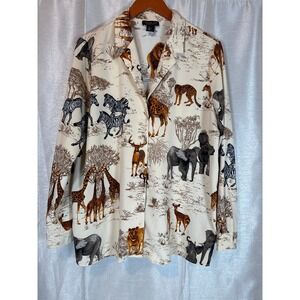 Rachel Zoe Safari Animal Print Button Down Shirt - Lions, Zebras, Giraffes